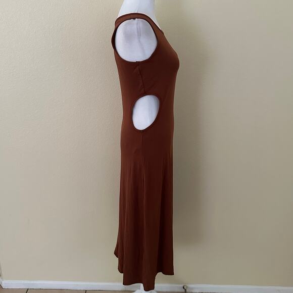 See You Monday Women Sleeveless Open Side Brown Midi Bodycon Dress Size L - NWT - Picture 2 of 8